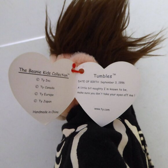 VINTAGE 1996 TY BEANIE BABIES KIDS TUMBLES GLOW IN DARK SKELETON COSTUME & MASK - Picture 5 of 10